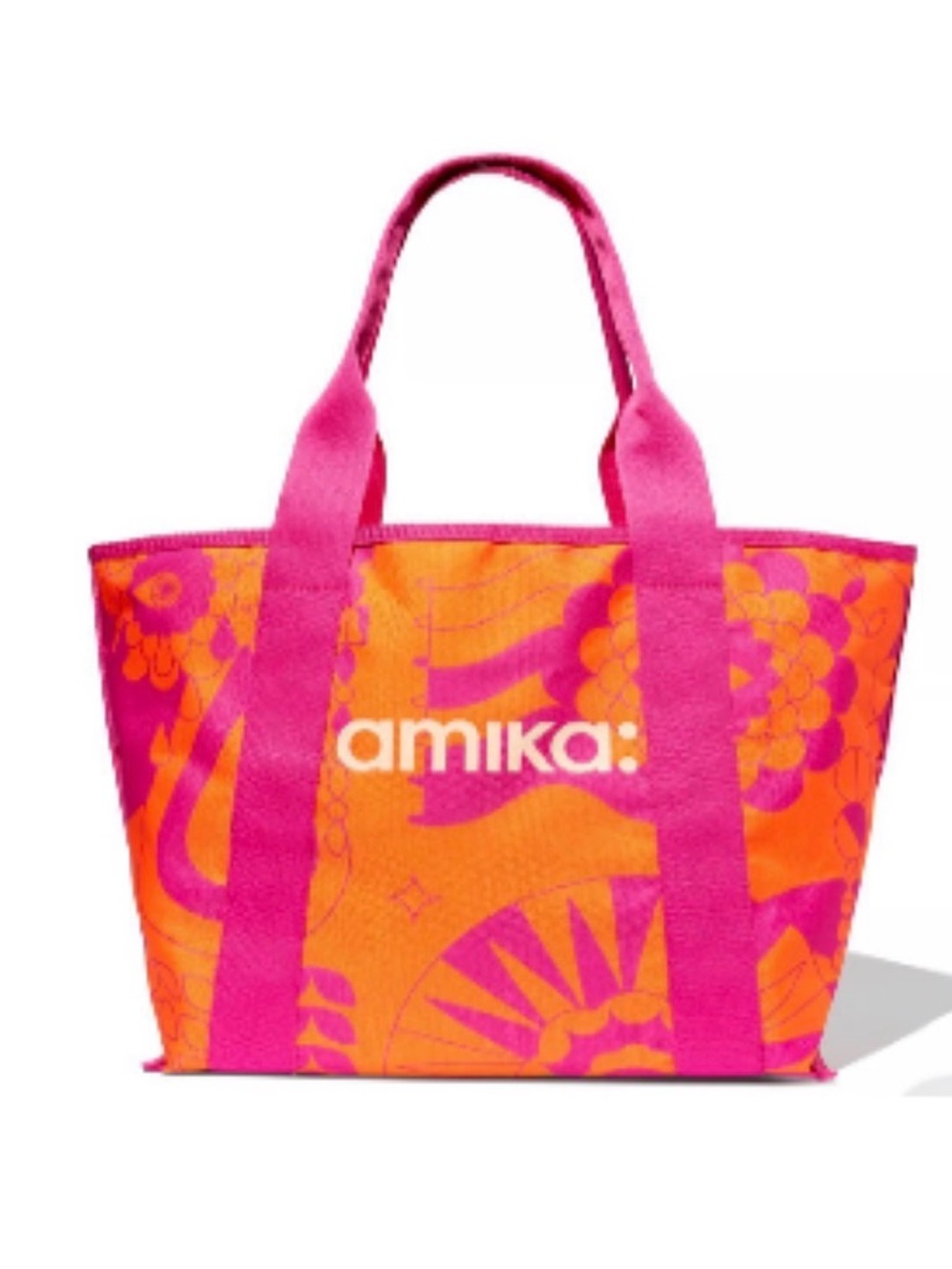 amika Hot Pink & Bright Orange Floral Logo Tote